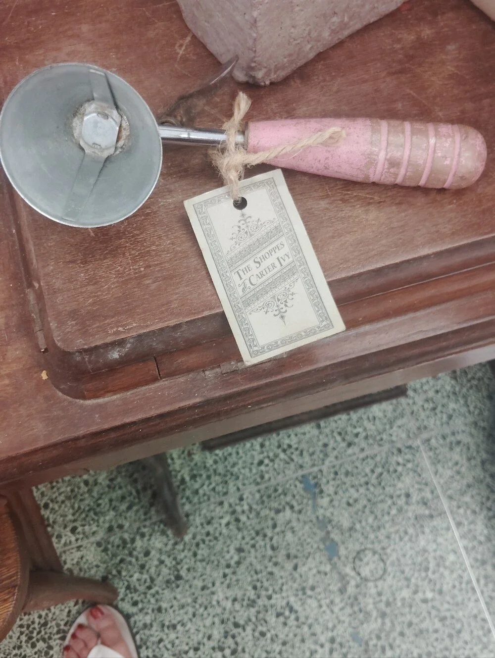 Vintage Handheld Bell with Pink Wooden Handle
